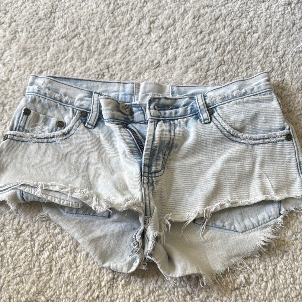 One Teaspoon Blue Distressed Jean Shorts